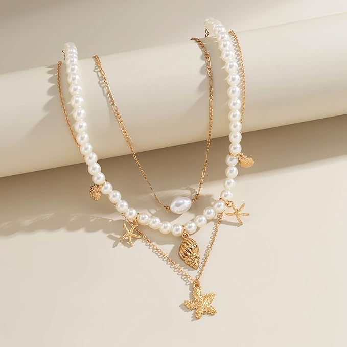 Ocean Pearl Layered Charm Necklace
