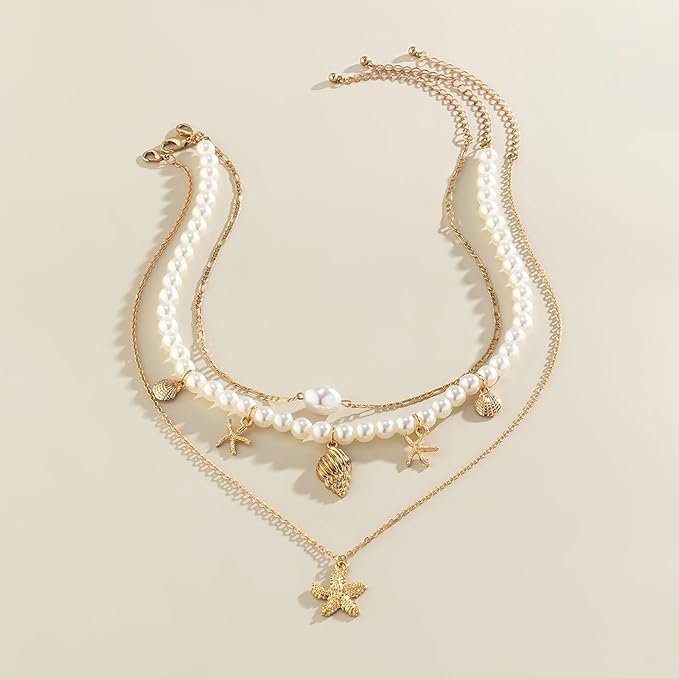 Ocean Pearl Layered Charm Necklace